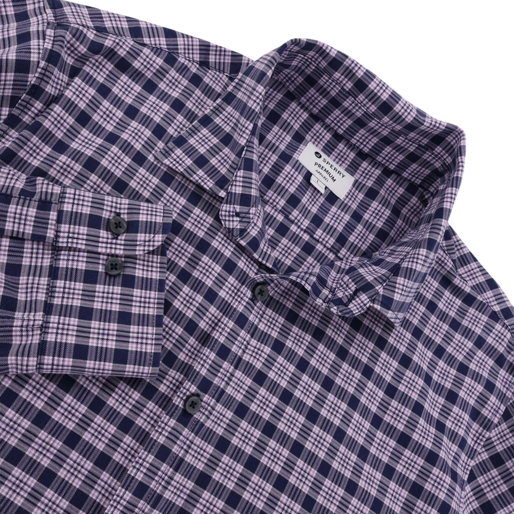 Sperry Premium Apparel Mens Large Plaid‎ Button Down Shirt Navy Long Sleeve